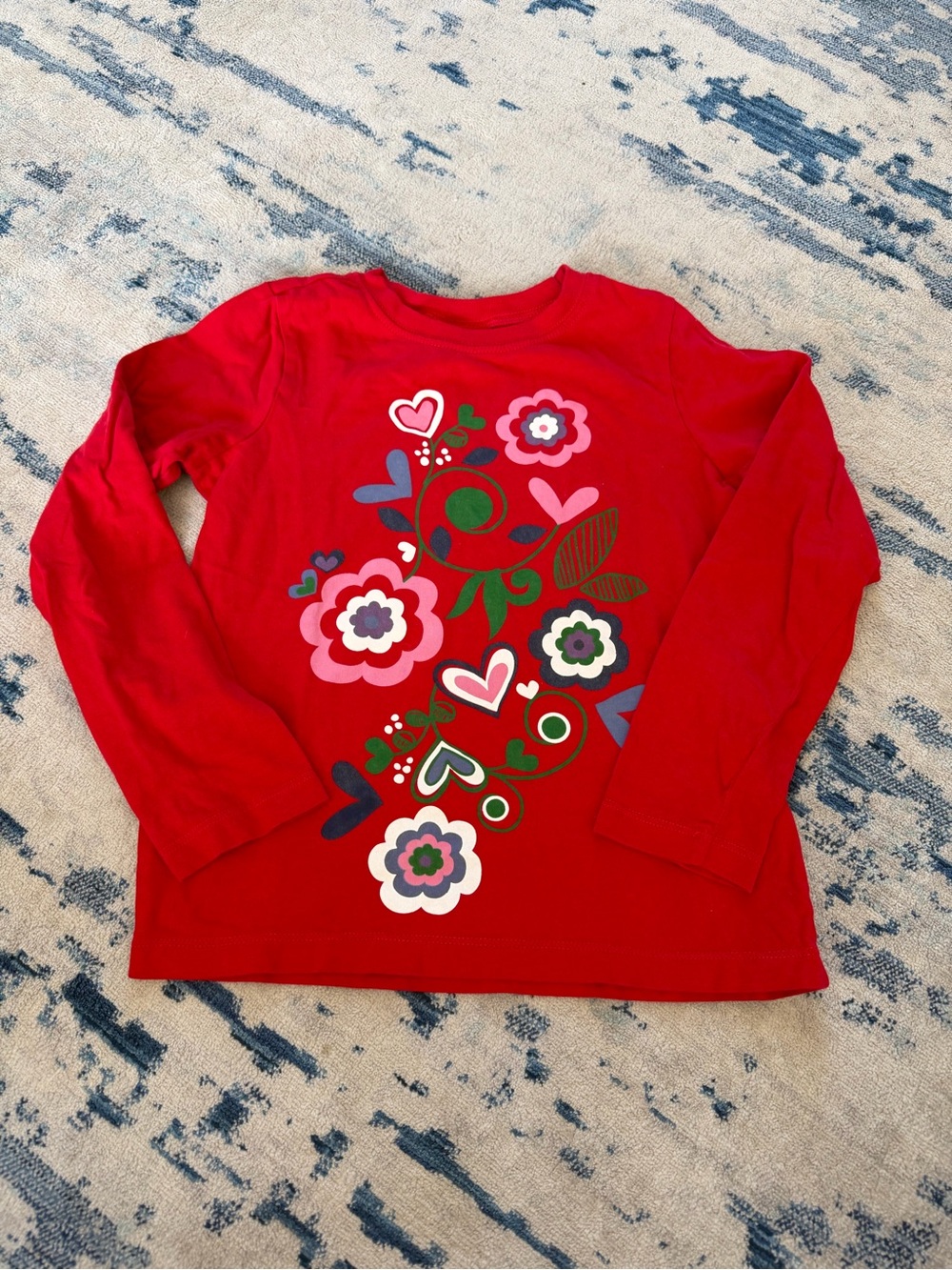 Hanna Andersson Red Long-Sleeve Tee with Floral & Heart Motif